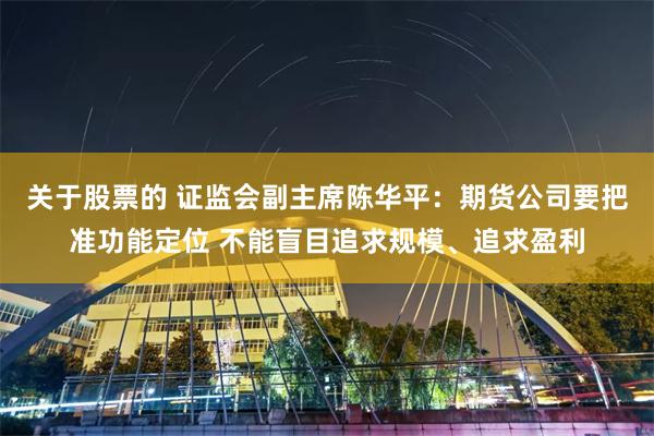 关于股票的 证监会副主席陈华平：期货公司要把准功能定位 不能盲目追求规模、追求盈利