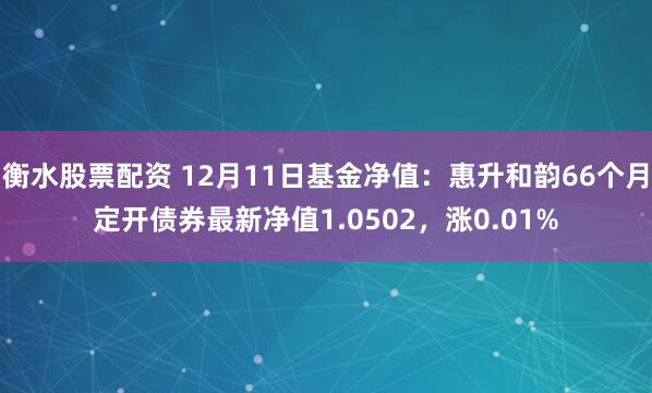 衡水股票配资 12月11日基金净值：惠升和韵66个月定开债券最新净值1.0502，涨0.01%