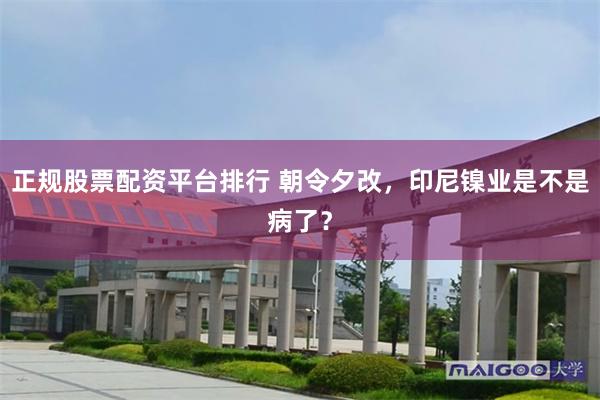 正规股票配资平台排行 朝令夕改，印尼镍业是不是病了？